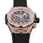 Hublot Big Bang Unico RG Full Diamonds BBF 1:1 Best Edition Skeleton Dial T Diamonds Bezel on Black Rubber Strap A1280 - Image 3