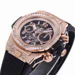 Hublot Big Bang Unico RG Full Diamonds BBF 1:1 Best Edition Skeleton Dial T Diamonds Bezel on Black Rubber Strap A1280 - Image 4