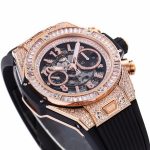 Hublot Big Bang Unico RG Full Diamonds BBF 1:1 Best Edition Skeleton Dial T Diamonds Bezel on Black Rubber Strap A1280 - Image 5