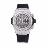 Hublot Big Bang Unico Titanium Full Diamonds BBF 1:1 Best Edition Skeleton Dial T Diamonds Bezel on Black Rubber Strap A1280