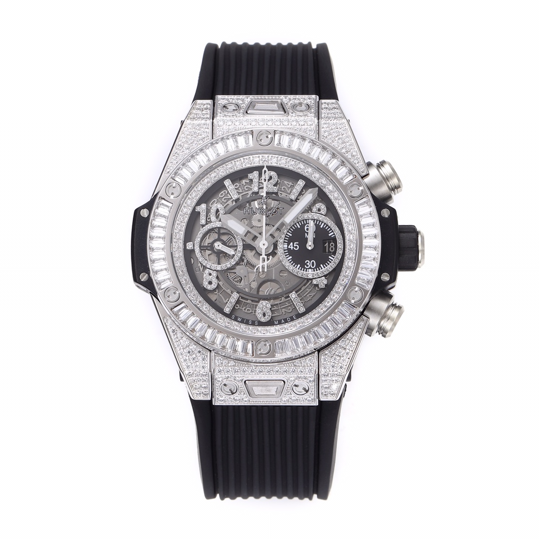Hublot Big Bang Unico Titanium Full Diamonds BBF 1:1 Best Edition Skeleton Dial T Diamonds Bezel on Black Rubber Strap A1280