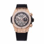 Hublot Big Bang Unico RG Diamonds Bezel BBF 1:1 Best Edition Skeleton Dial on Black Rubber Strap A1280