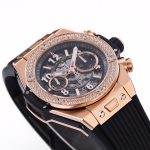 Hublot Big Bang Unico RG Diamonds Bezel BBF 1:1 Best Edition Skeleton Dial on Black Rubber Strap A1280 - Image 5