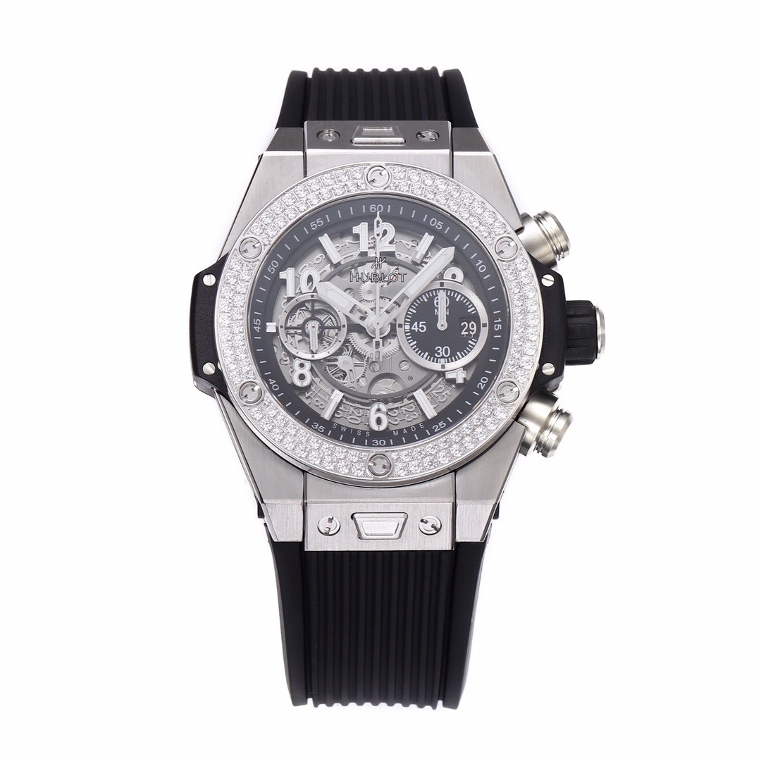 Hublot Big Bang Unico Titanium Diamonds Bezel BBF 1:1 Best Edition Skeleton Dial on Black Rubber Strap A1280