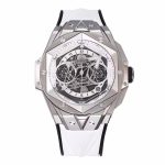 Big Bang Sang Bleu II Chrono SS BBF Best Edition White Dial on White Gummy Strap A7750