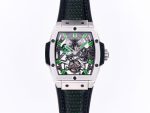 Spirit of Big Bang Tourbillion SS JBF Best Edition Skeleton Green Dial on Black Gummy Strap