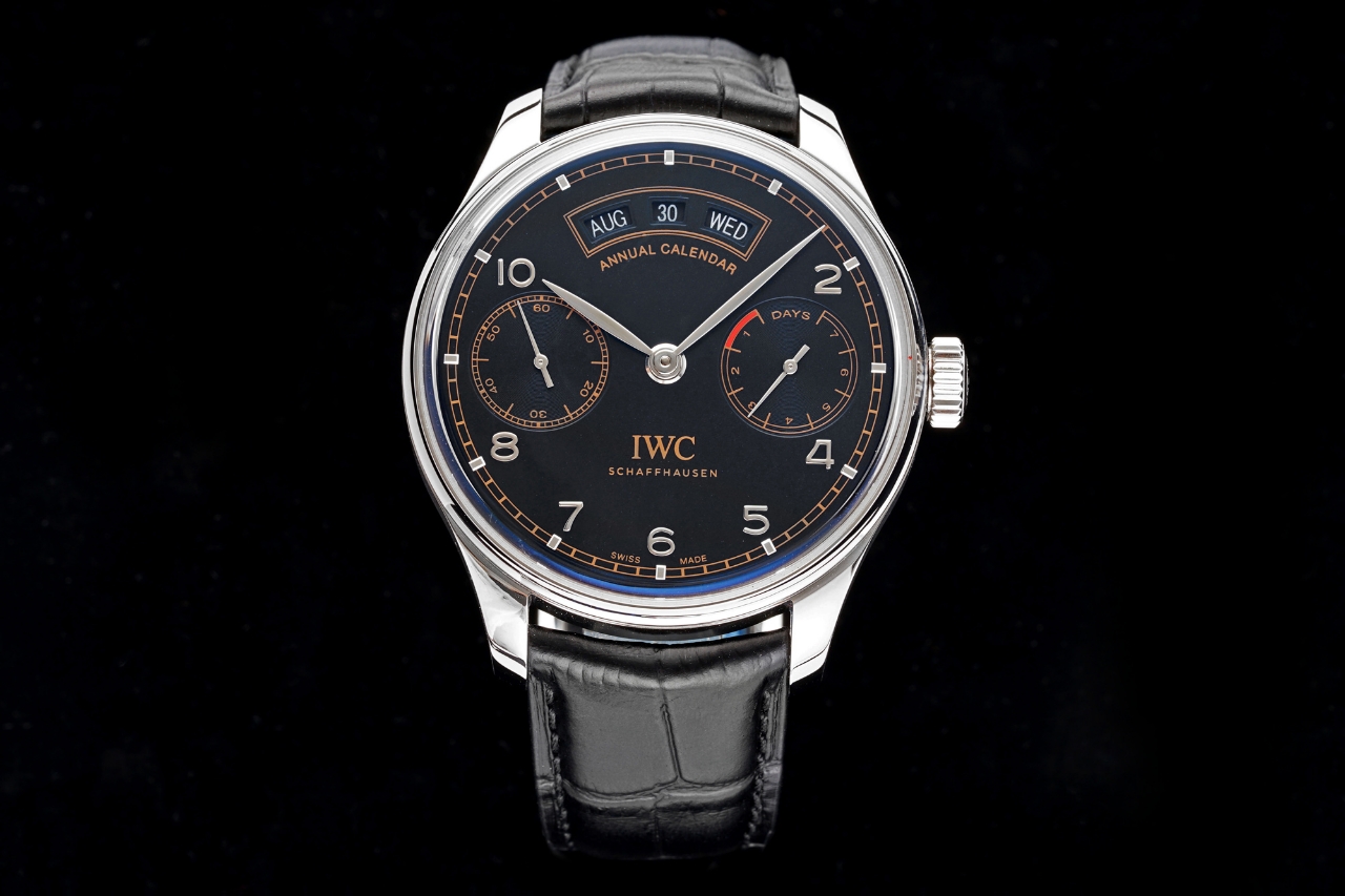 Portuguese Real PR Real Annual Calendar Edition “Pisa” ZF 1:1 Best Edition Black Dial on Black Leather Strap A52850