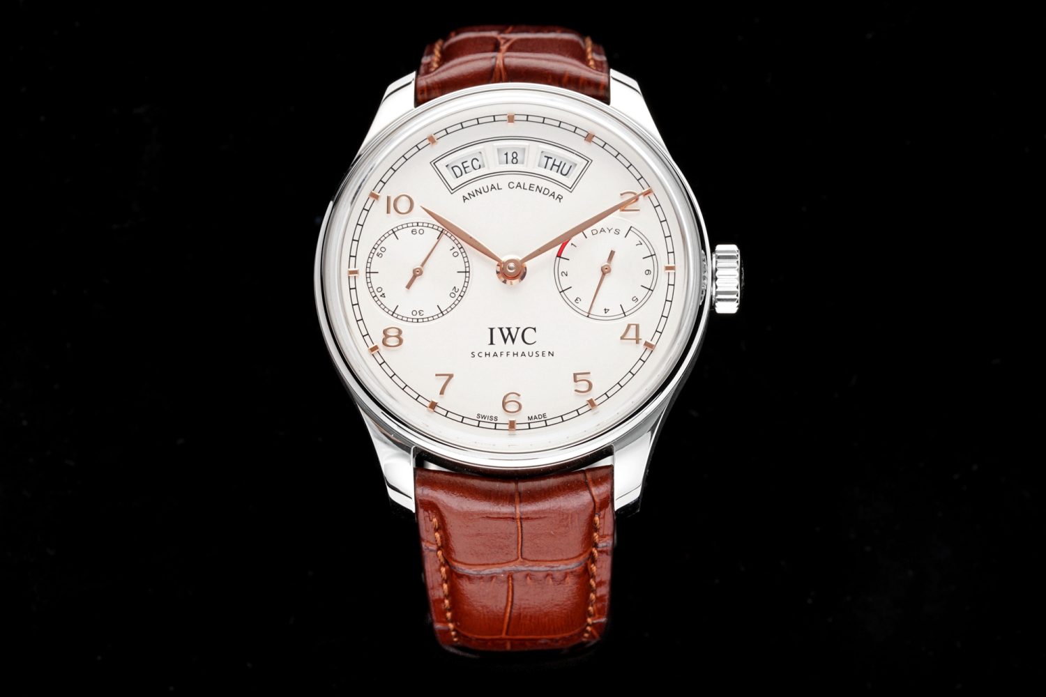 Portuguese Real PR Real Annual Calendar IW5035 ZF 1:1 Best Edition White Dial RG Markers on Brown Leather Strap A52850 - Image 1