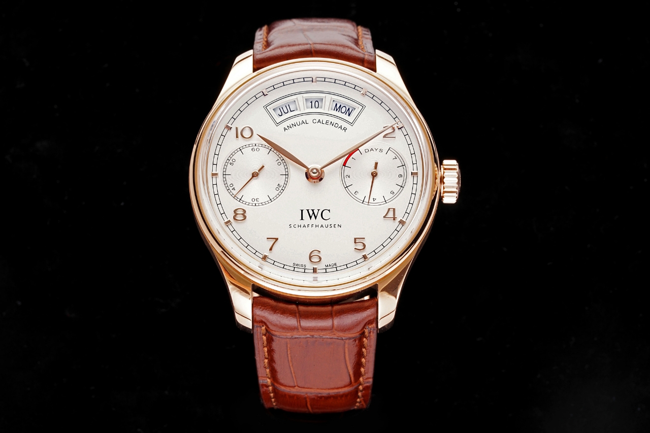 Portuguese Real PR Real Annual Calendar RG IW503504 ZF 1:1 Best Edition White Dial on Brown Leather Strap A52850