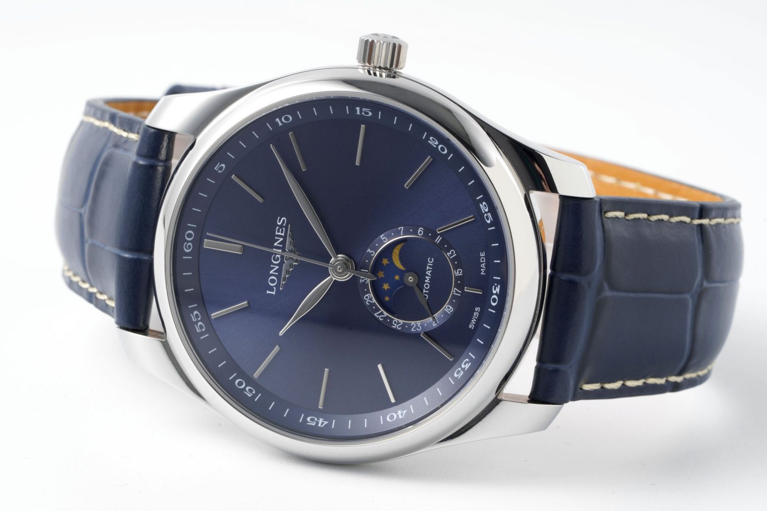 Master Moonphase SS APSF 1:1 Best Edition Blue Stick Dial on Blue Leather Strap AL899 - Image 5