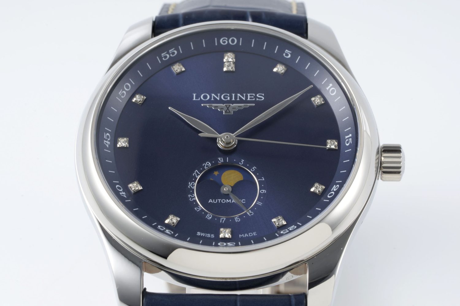 Master Moonphase SS APSF 1:1 Best Edition Blue Diamonds Dial on Blue Leather Strap AL899 - Image 2