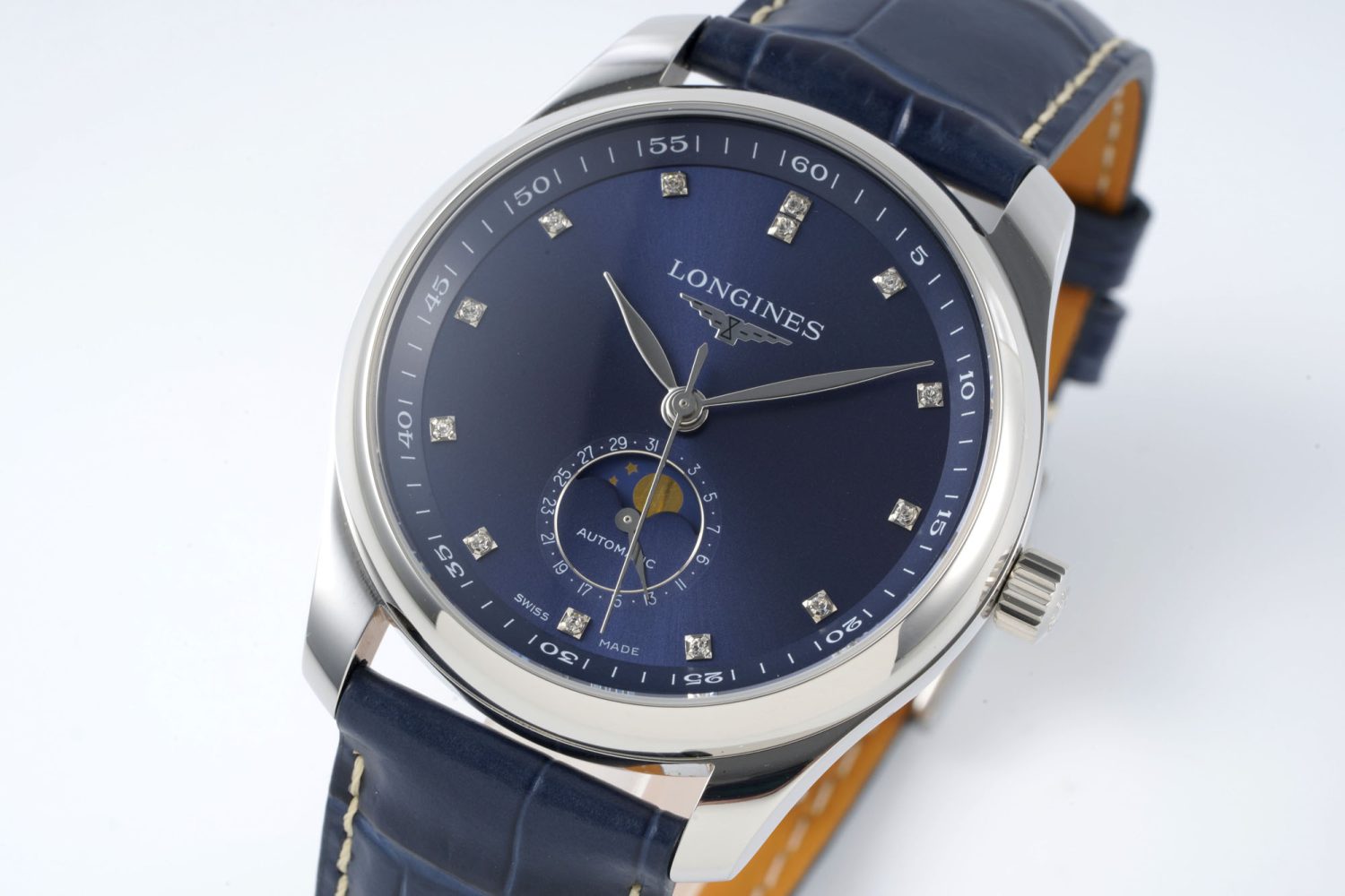 Master Moonphase SS APSF 1:1 Best Edition Blue Diamonds Dial on Blue Leather Strap AL899 - Image 3