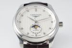Master Moonphase SS APSF 1:1 Best Edition White Diamonds Dial on Brown Leather Strap AL899 - Image 2