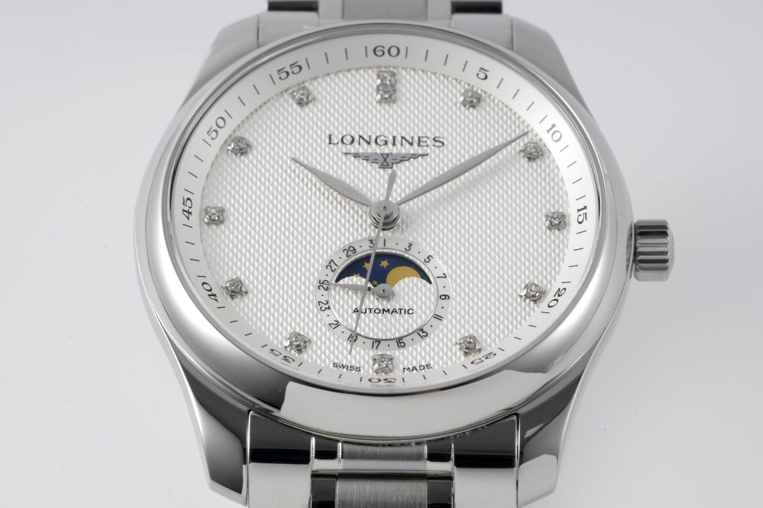 Master Moonphase SS APSF 1:1 Best Edition White Diamonds Dial on SS Bracelet AL899 - Image 2
