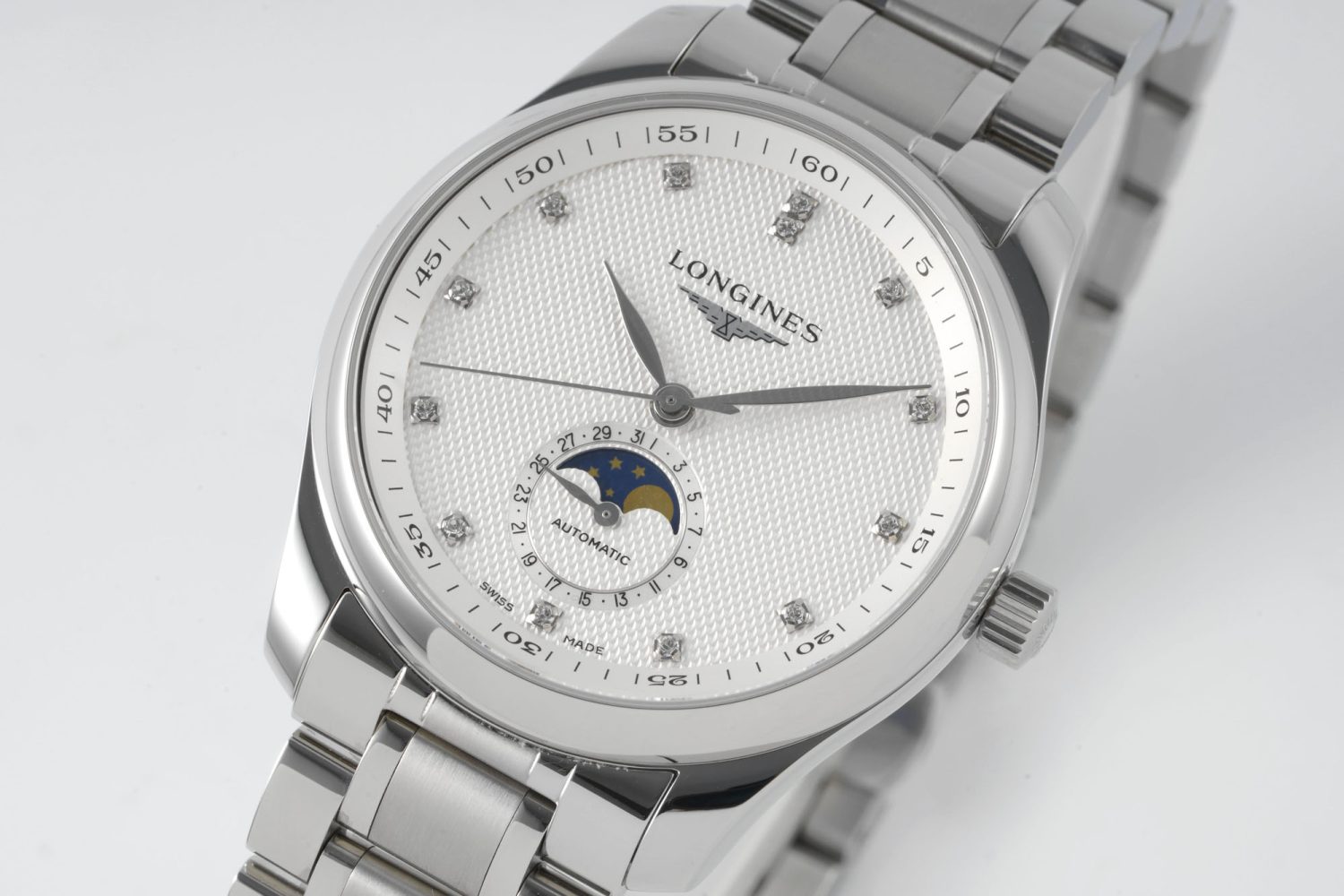Master Moonphase SS APSF 1:1 Best Edition White Diamonds Dial on SS Bracelet AL899 - Image 3