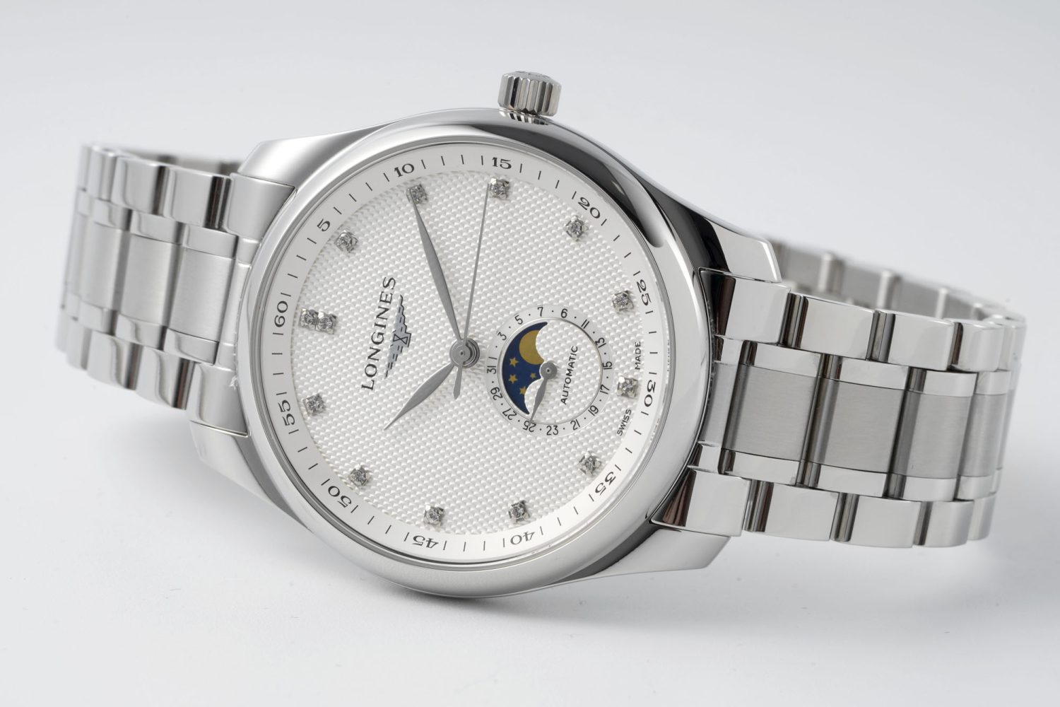 Master Moonphase SS APSF 1:1 Best Edition White Diamonds Dial on SS Bracelet AL899 - Image 5