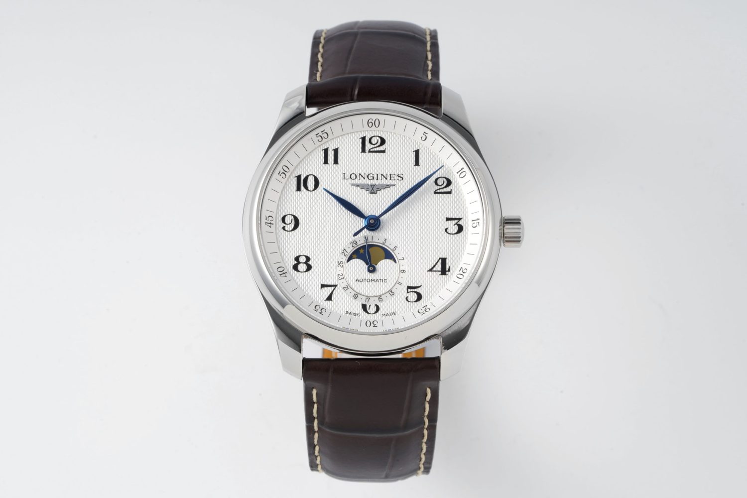 Master Moonphase SS APSF 1:1 Best Edition White Numeral Dial on Brown Leather Strap AL899 - Image 1