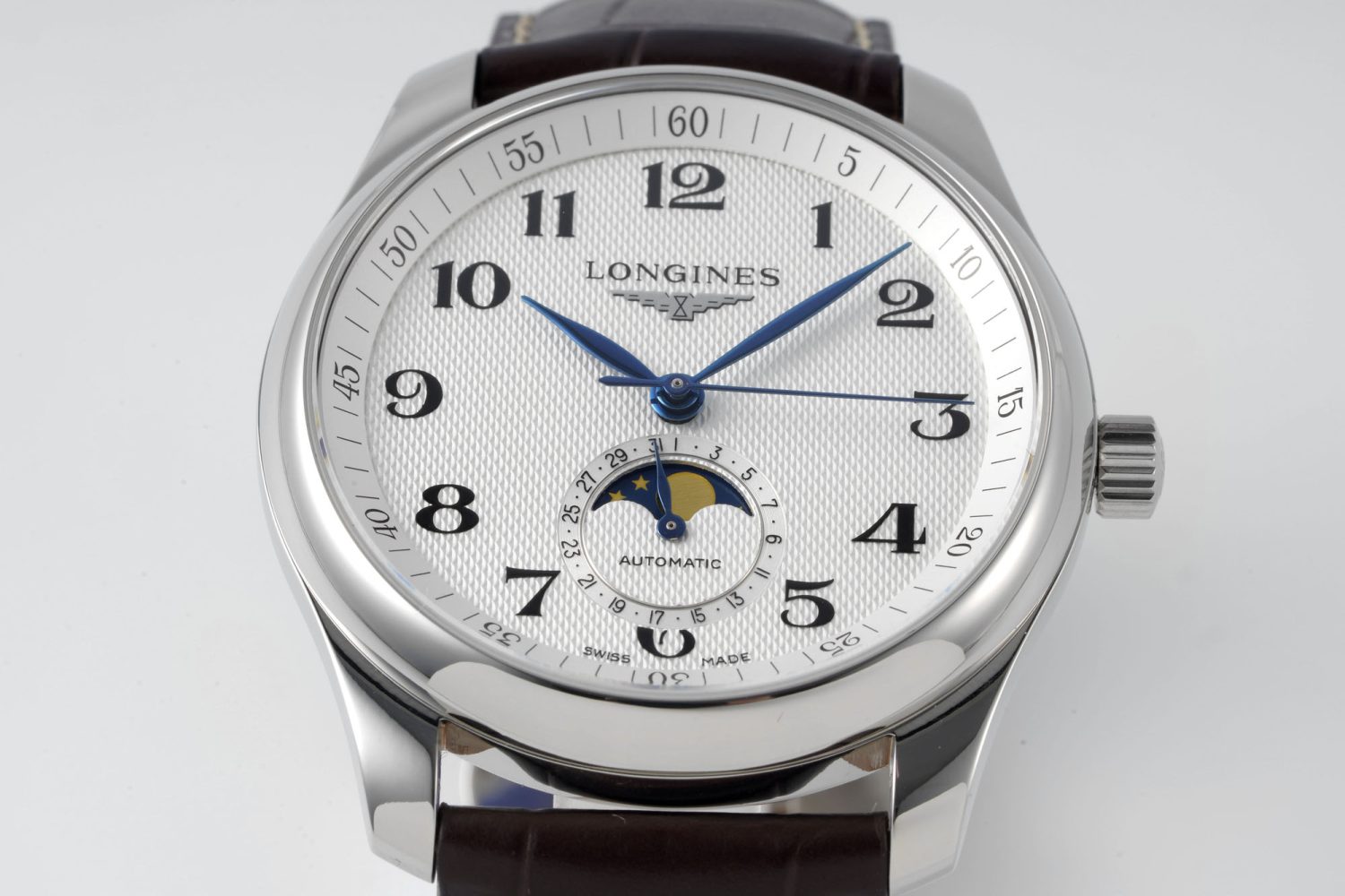 Master Moonphase SS APSF 1:1 Best Edition White Numeral Dial on Brown Leather Strap AL899 - Image 2