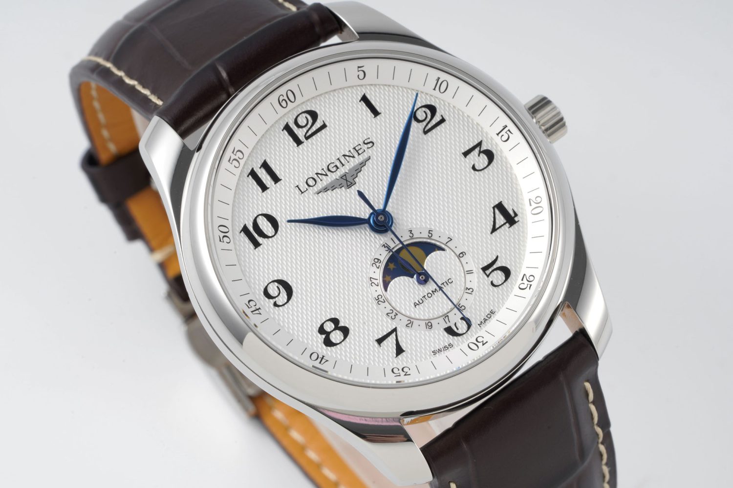 Master Moonphase SS APSF 1:1 Best Edition White Numeral Dial on Brown Leather Strap AL899 - Image 4