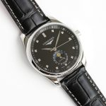 Longines Master Moonphase GF SS Roman Markers Blue Textured Dial On Leather Strap A899 - Image 2