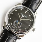 Longines Master Moonphase GF SS Roman Markers Blue Textured Dial On Leather Strap A899 - Image 3