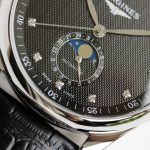 Longines Master Moonphase GF SS Roman Markers Blue Textured Dial On Leather Strap A899 - Image 5