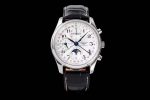 Master Moonphase Chronograph SS GSF 1:1 Best Edition White Dial on Blcak Leather Strap A7751