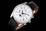 Master Moonphase Chronograph SS GSF 1:1 Best Edition White Dial on Blcak Leather Strap A7751 - Image 2