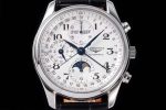 Master Moonphase Chronograph SS GSF 1:1 Best Edition White Dial on Blcak Leather Strap A7751 - Image 3