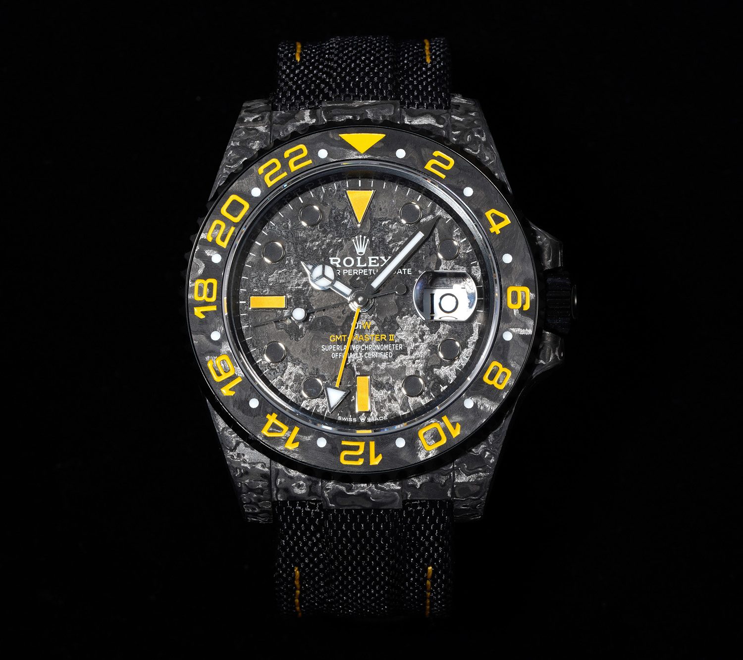 GMT DIW Carbon VSF 1:1 Best Edition Black/Yellow Black Dial on Black Nylon Strap VR3186 CHS