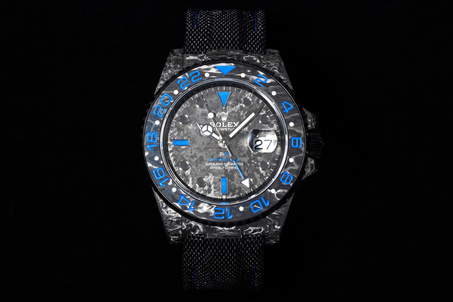GMT DIW Carbon VSF 1:1 Best Edition Black/Blue Black Dial on Black Nylon Strap VR3186 CHS - Image 1