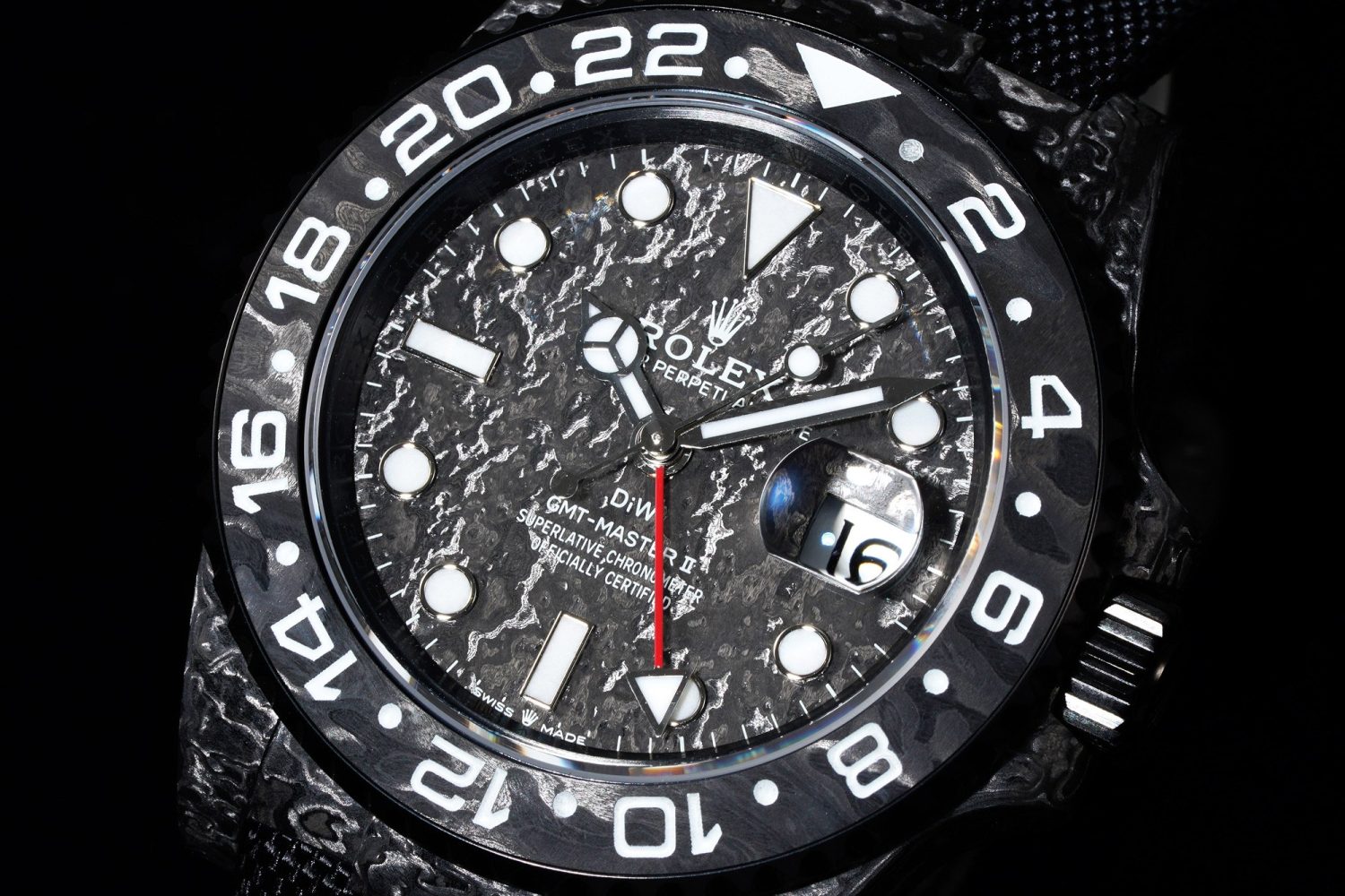 GMT DIW Carbon VSF 1:1 Best Edition Black/White Black Dial on Black Nylon Strap VR3186 CHS - Image 2