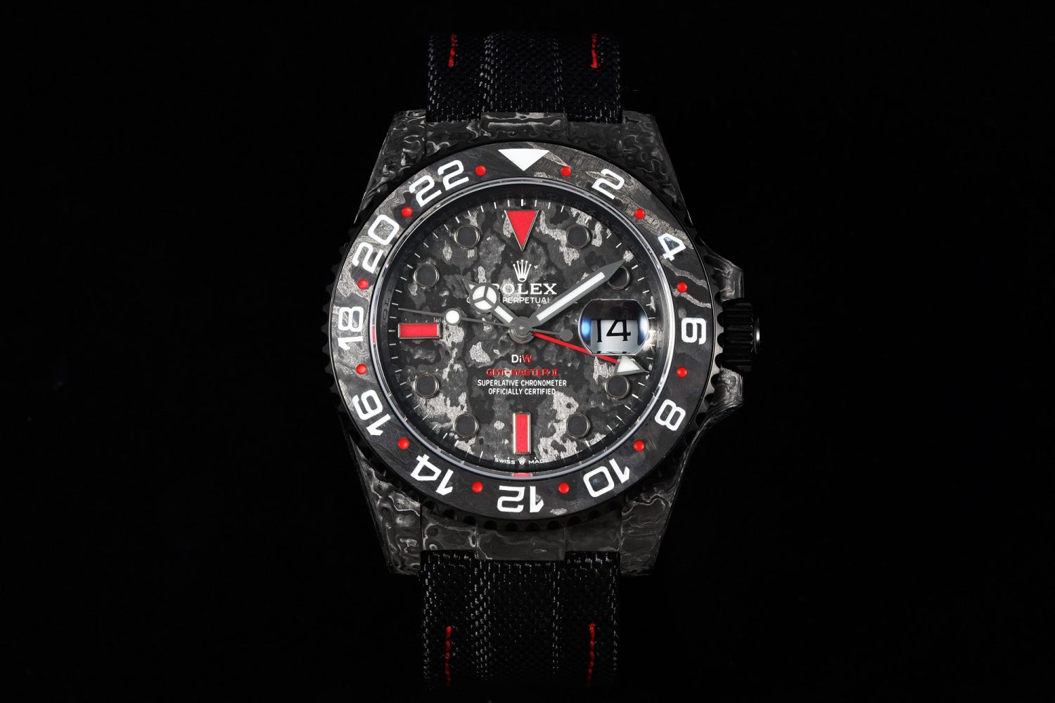 GMT DIW Carbon VSF 1:1 Best Edition Black/Red Black Dial on Black Nylon Strap VR3186 CHS - Image 1