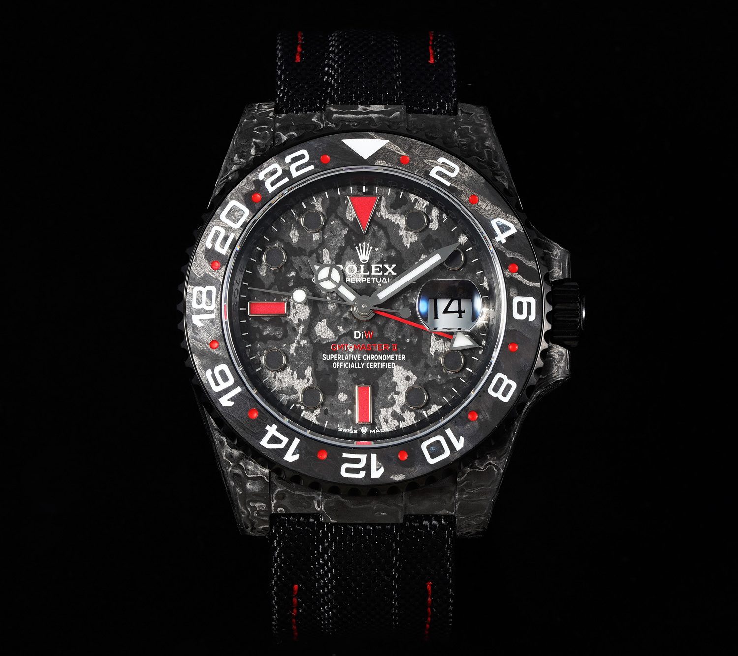 GMT DIW Carbon VSF 1:1 Best Edition Black/Red Black Dial on Black Nylon Strap VR3186 CHS
