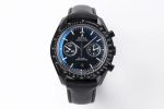Speedmaster Moonwatch Co-Axial OMF 1:1 Best Edition Black Dial White Logo on Black Leather Strap A9300 (Black Balance Wheel) V2