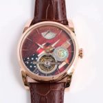 Fleurier Tonda Tourbillon Woodrock RG Real PR JBF Best Edition Red Dial on Brown Leather Strap