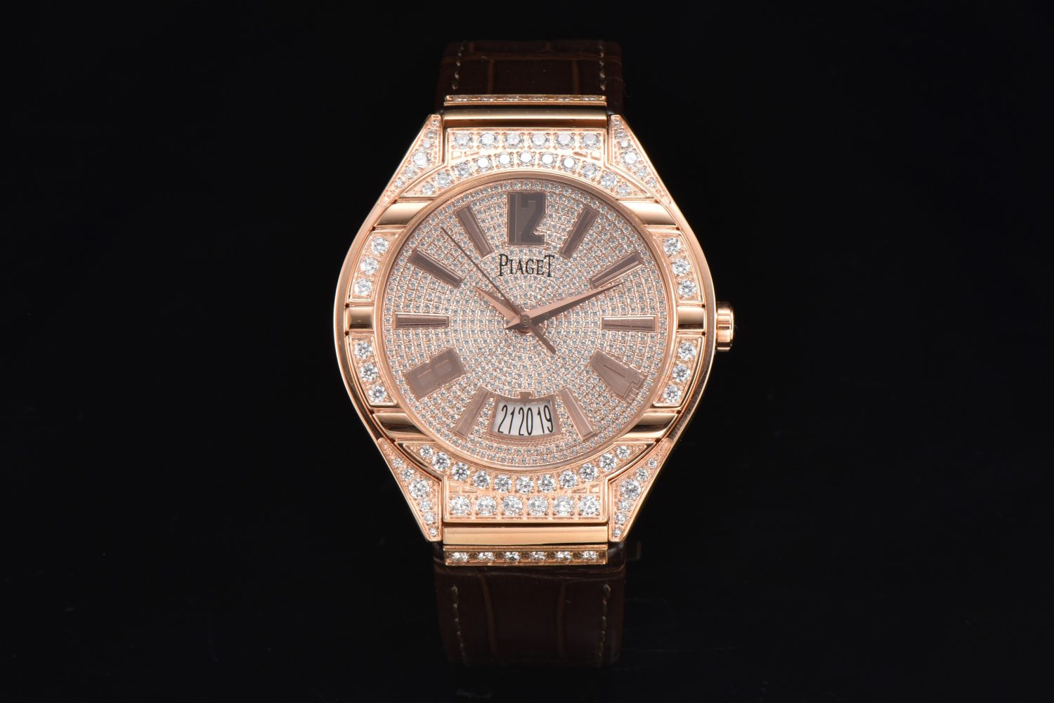 Piaget Polo Real RG Diamonds Dial/Bezel on Brown Croco Strap Swiss A10 - Image 1