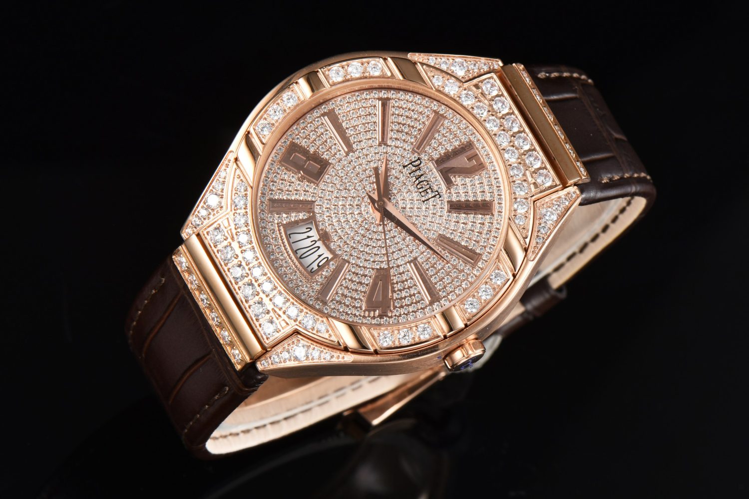 Piaget Polo Real RG Diamonds Dial/Bezel on Brown Croco Strap Swiss A10 - Image 2