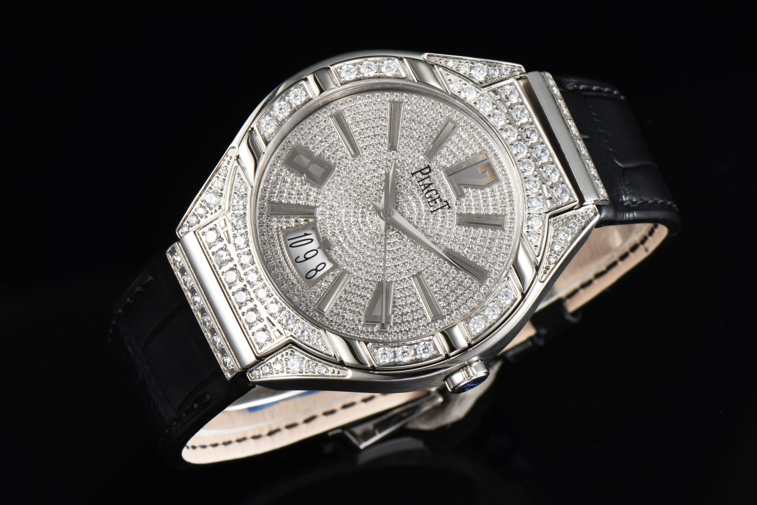 Piaget Polo Real WG Diamonds Dial/Bezel on Black Croco Strap Swiss A10 - Image 2