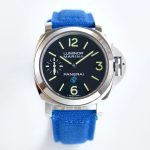 PAM777  Luminor Marina 44mm HWF 1:1 Best Edition Black Dial on Blue Leather Strap A6497