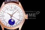 Rolex Cellini 50535 Moonphase RG EWF Best Edition White Dial on Brown Leather Strap A3195 Super Clone Watch - Image 2