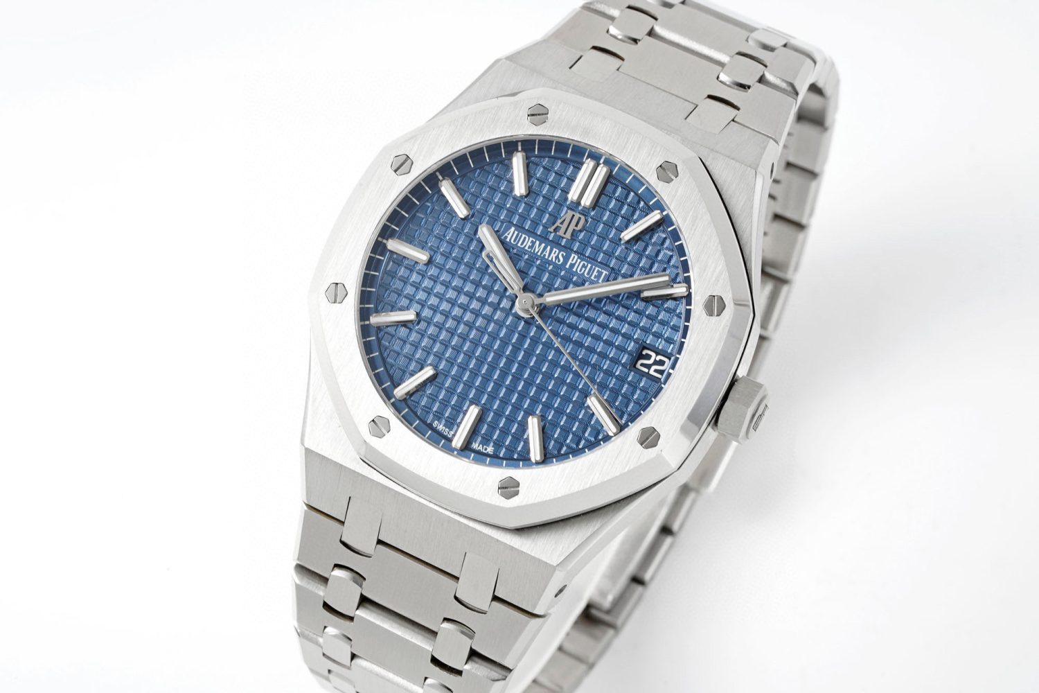 ROYAL OAK 41MM 15500 SS APSF 1:1 BEST EDITION BLUE TEXTURED DIAL ON SS BRACELET SA4302 SUPER CLONE - Image 3