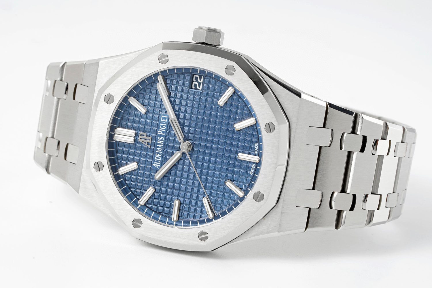 ROYAL OAK 41MM 15500 SS APSF 1:1 BEST EDITION BLUE TEXTURED DIAL ON SS BRACELET SA4302 SUPER CLONE - Image 4