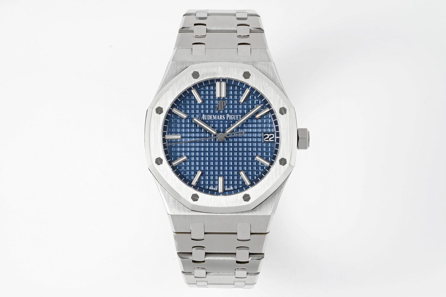ROYAL OAK 41MM 15500 SS APSF 1:1 BEST EDITION BLUE TEXTURED DIAL ON SS BRACELET SA4302 SUPER CLONE - Image 1