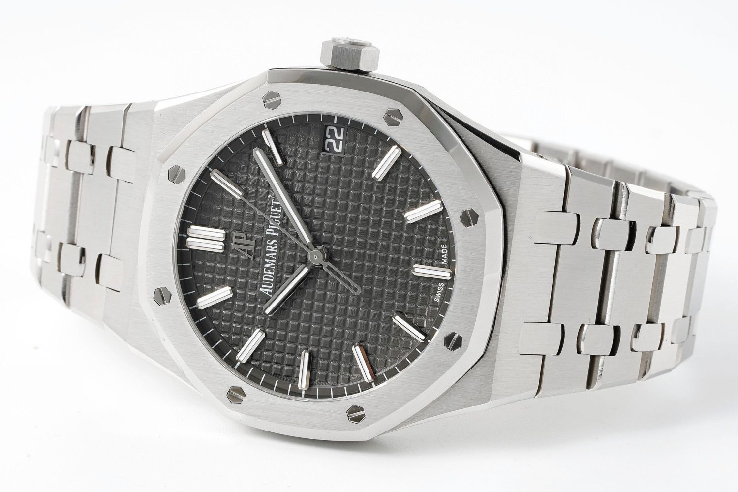 ROYAL OAK 41MM 15500 SS APSF 1:1 BEST EDITION GRAY TEXTURED DIAL ON SS BRACELET SA4302 SUPER CLONE - Image 4