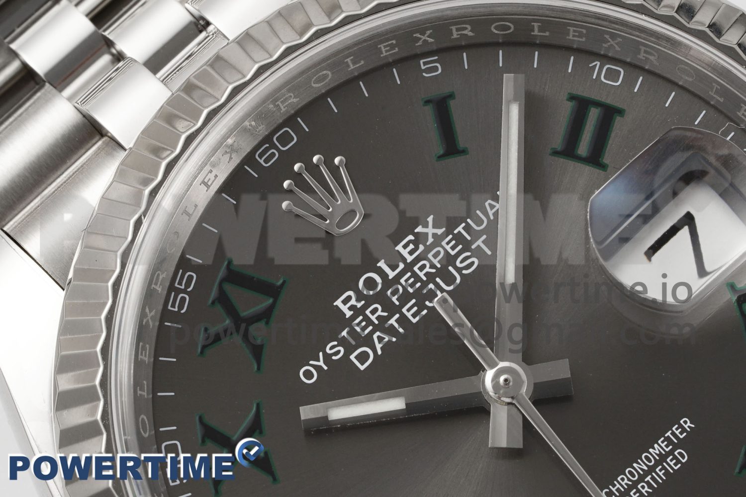 DateJust 126234 904L SS Clean Factory Best Edition Gray Dial on Green Roman Jubilee Bracelet VR3235 Super Clone - Image 4