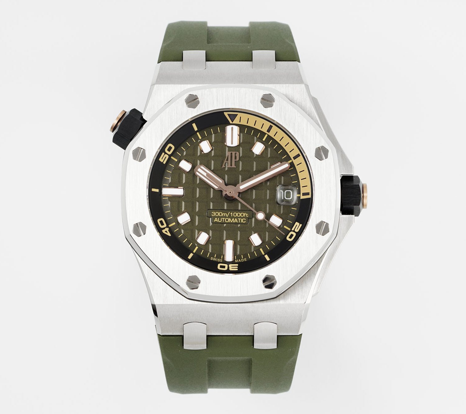 Royal Oak Offshore Diver 15720 Green Ceramic Bezel SS APF 1:1 Best Edition Green Dial on Green Rubber Strap A4308