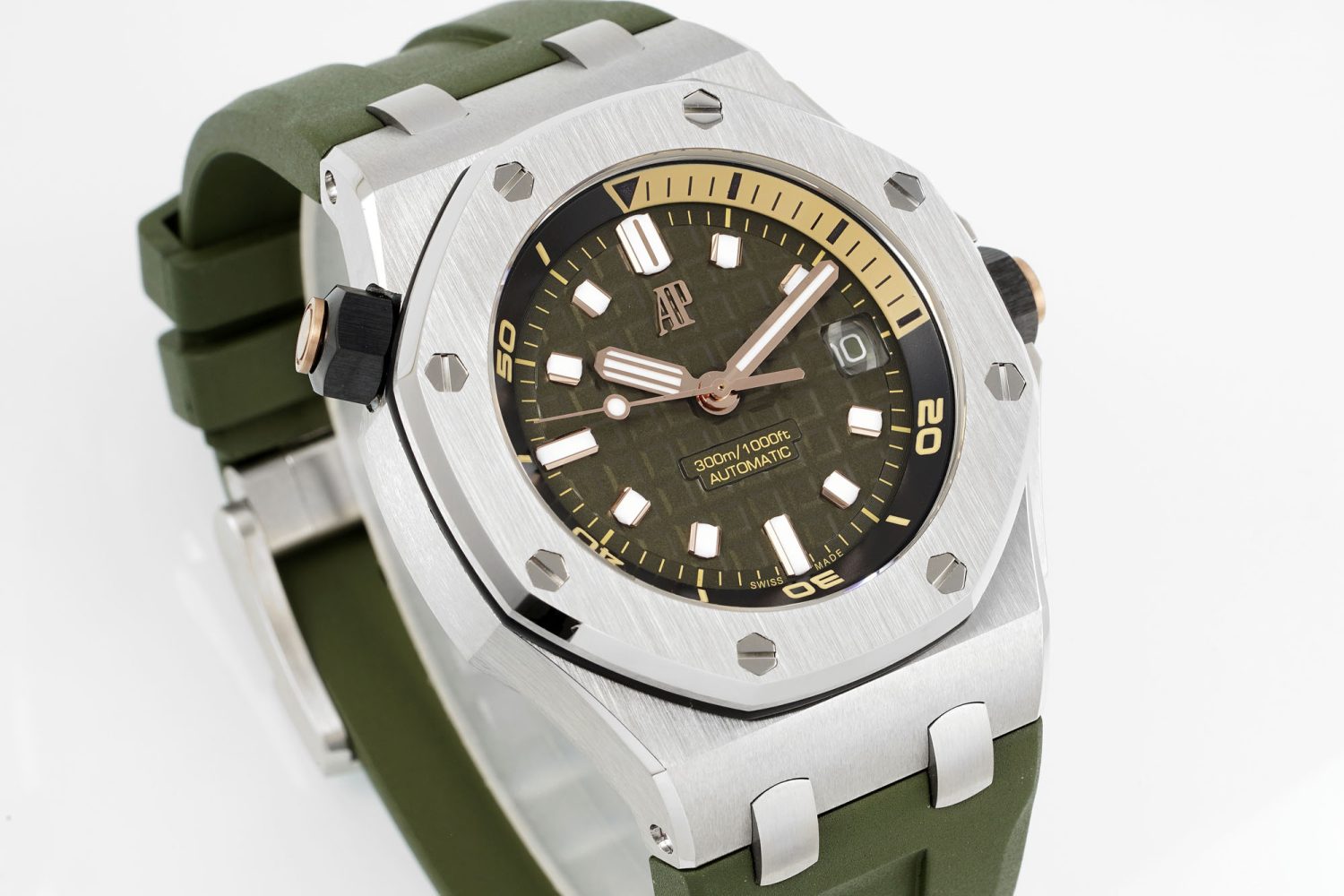 Royal Oak Offshore Diver 15720 Green Ceramic Bezel SS APF 1:1 Best Edition Green Dial on Green Rubber Strap A4308 - Image 2