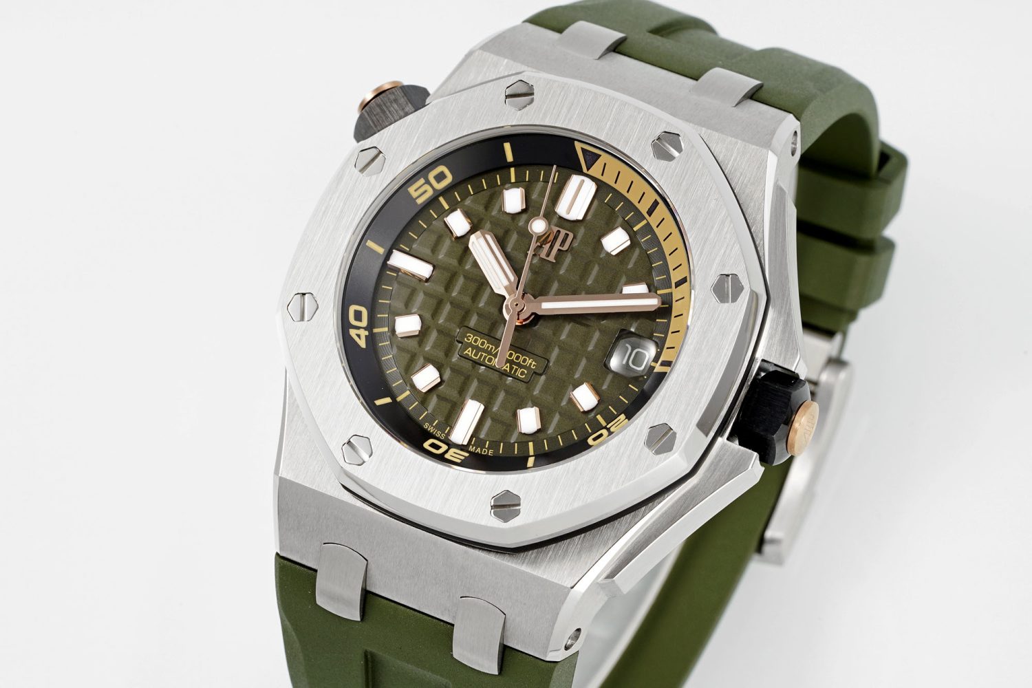 Royal Oak Offshore Diver 15720 Green Ceramic Bezel SS APF 1:1 Best Edition Green Dial on Green Rubber Strap A4308 - Image 3