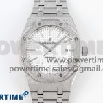 Royal Oak 41mm Frosted SS APSF 1:1 Best Edition White Textured Dial on SS Bracelet SA3120 Super Clone